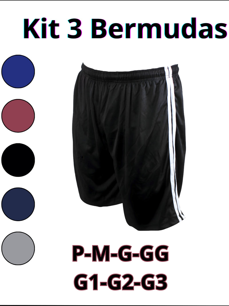 Kit 3 Bermudas de Futebol Masculina Leve e Confortável Plus Size e Tamanho Normal- P ao G3